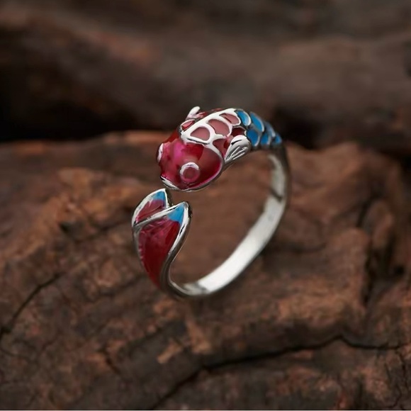 Koi Fish Red and Blue Ring open ring size 6 ,7 - Picture 1 of 5